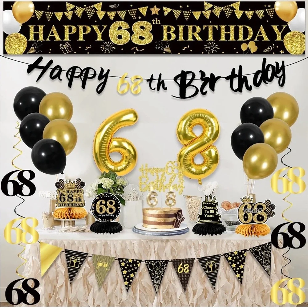 🎉 YeohJoy 68th Birthday Decoration Set – Black & Gold – Complete Party Kit